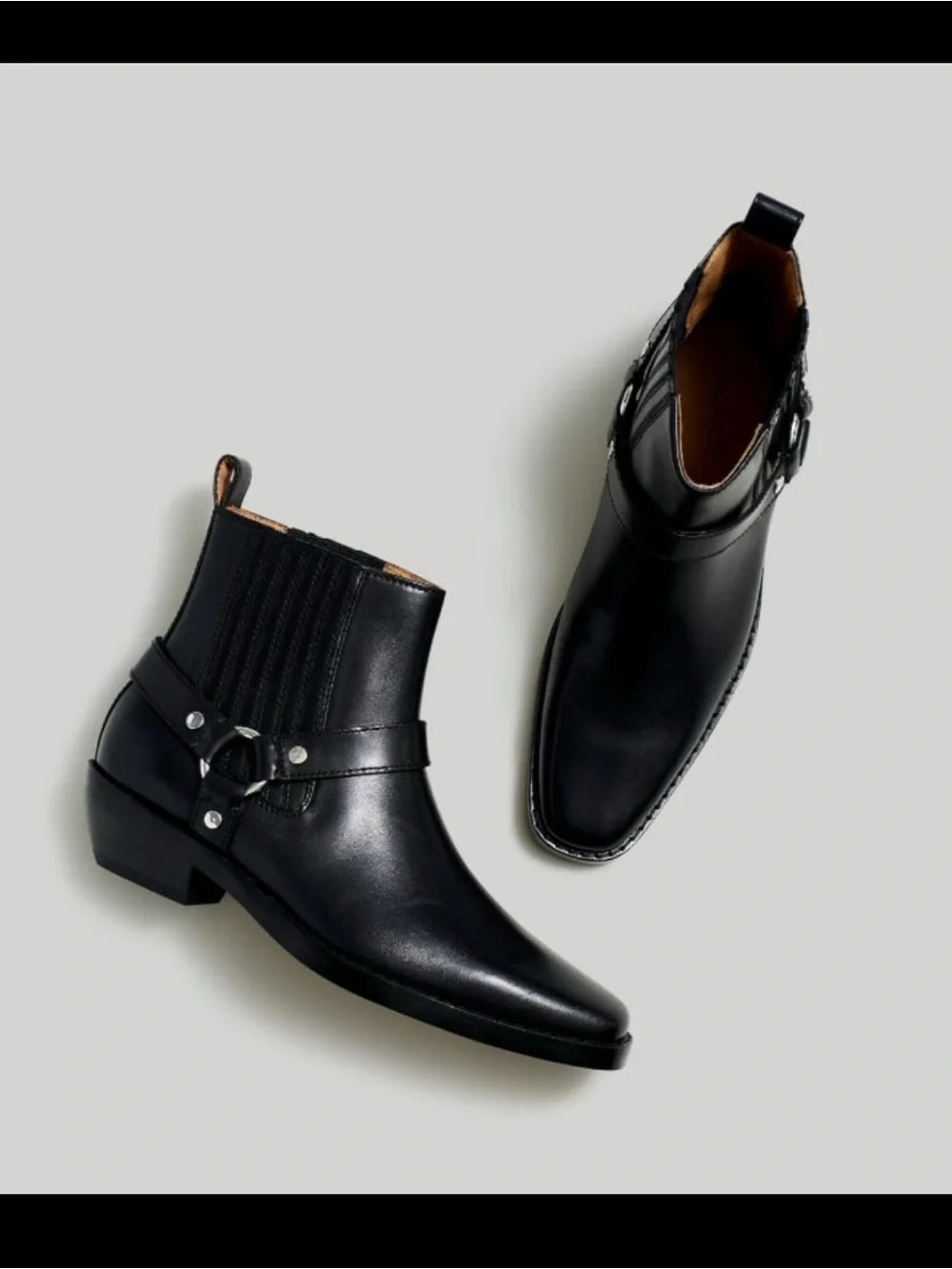 Madewell The Santiago Western Leather Black Ankle Boots (Size: 7)